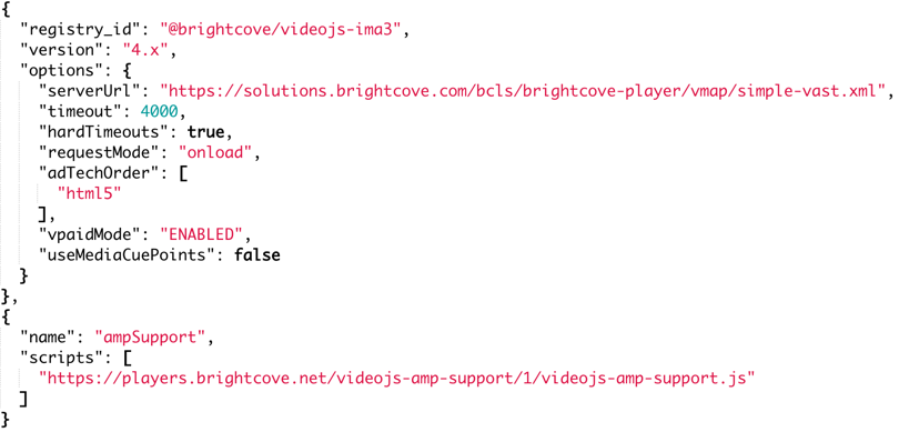 Configuration du plugin publicitaire JSON