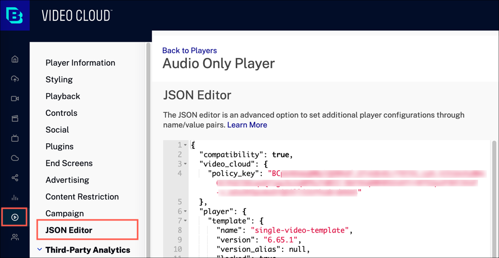 Configuration du lecteur JSON