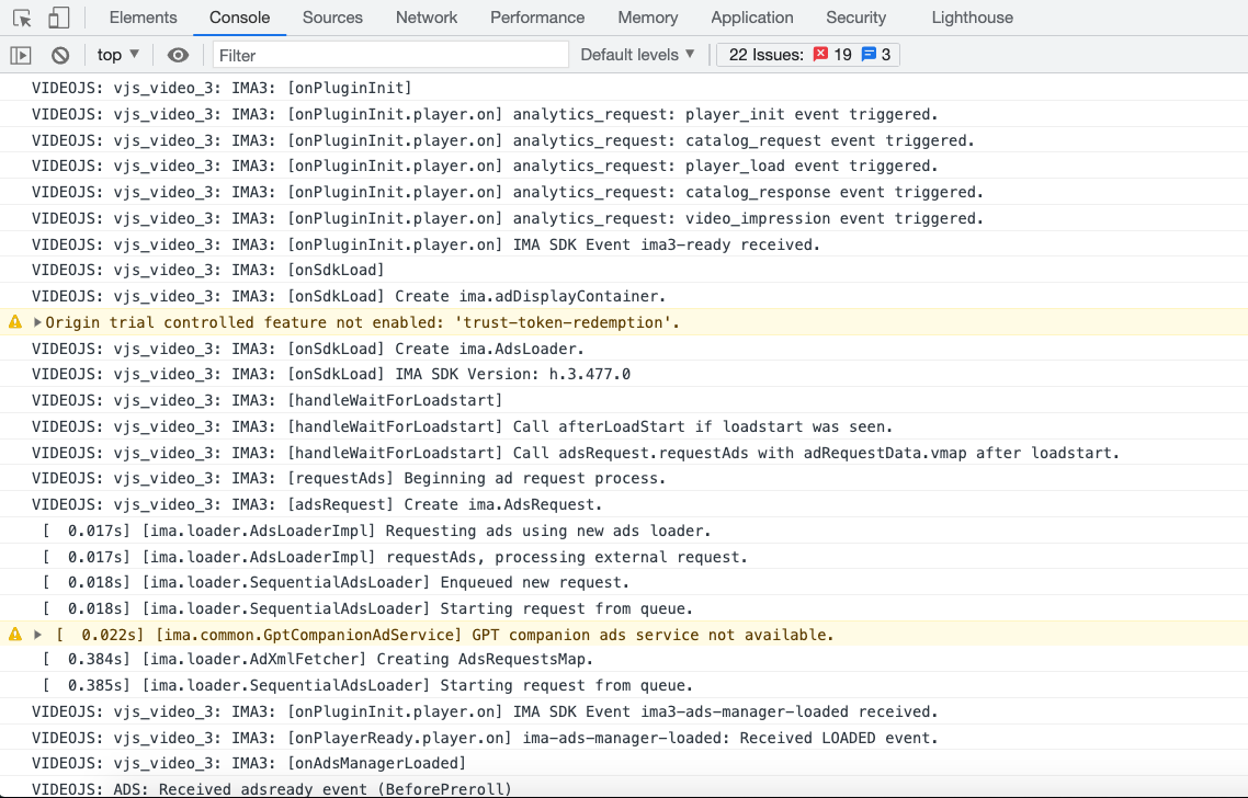 sortie de débogage dans la console